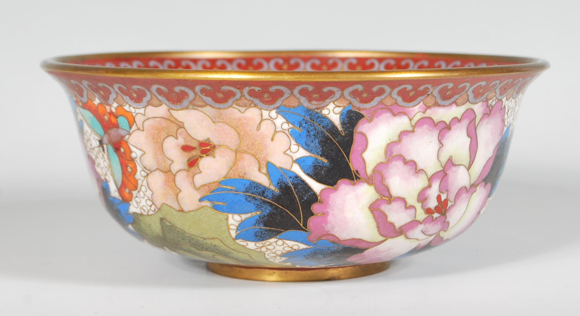 A 20th Century Chinese cloisonne bowl of flared form with a footed base decorated throughout with - Image 4 of 8