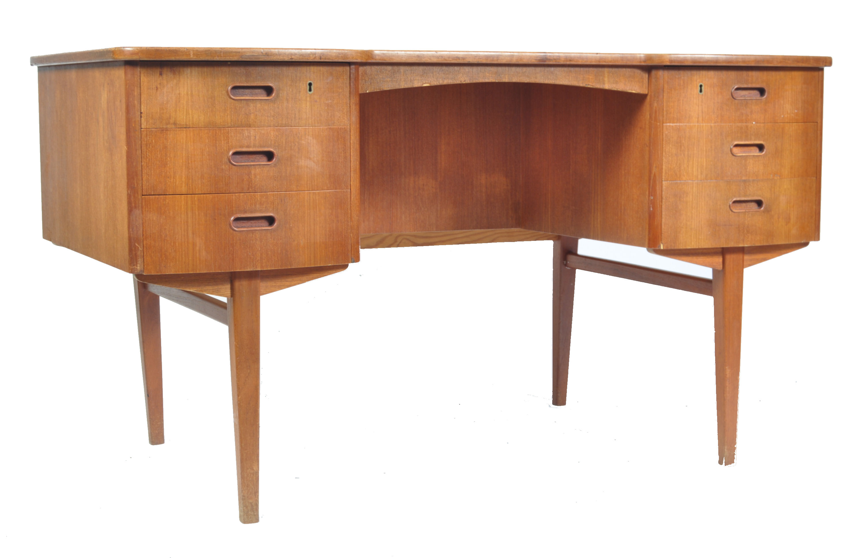 MID CENTURY TEAK WOOD OFFICE TWIN PEDESTAL DESK