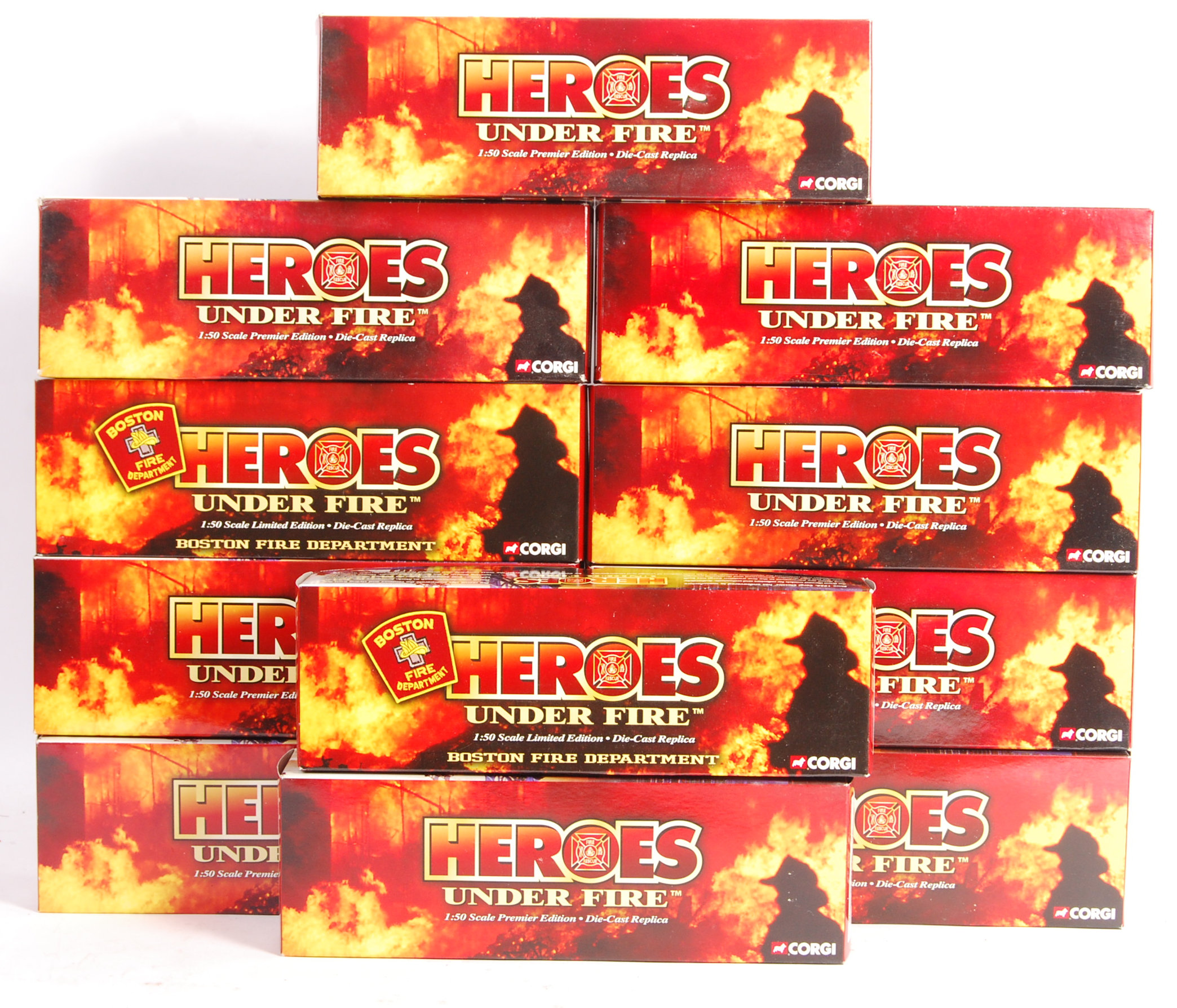 COLLECTION OF CORGI HEROES UNDER FIRE DIECAST FIRE ENGINES