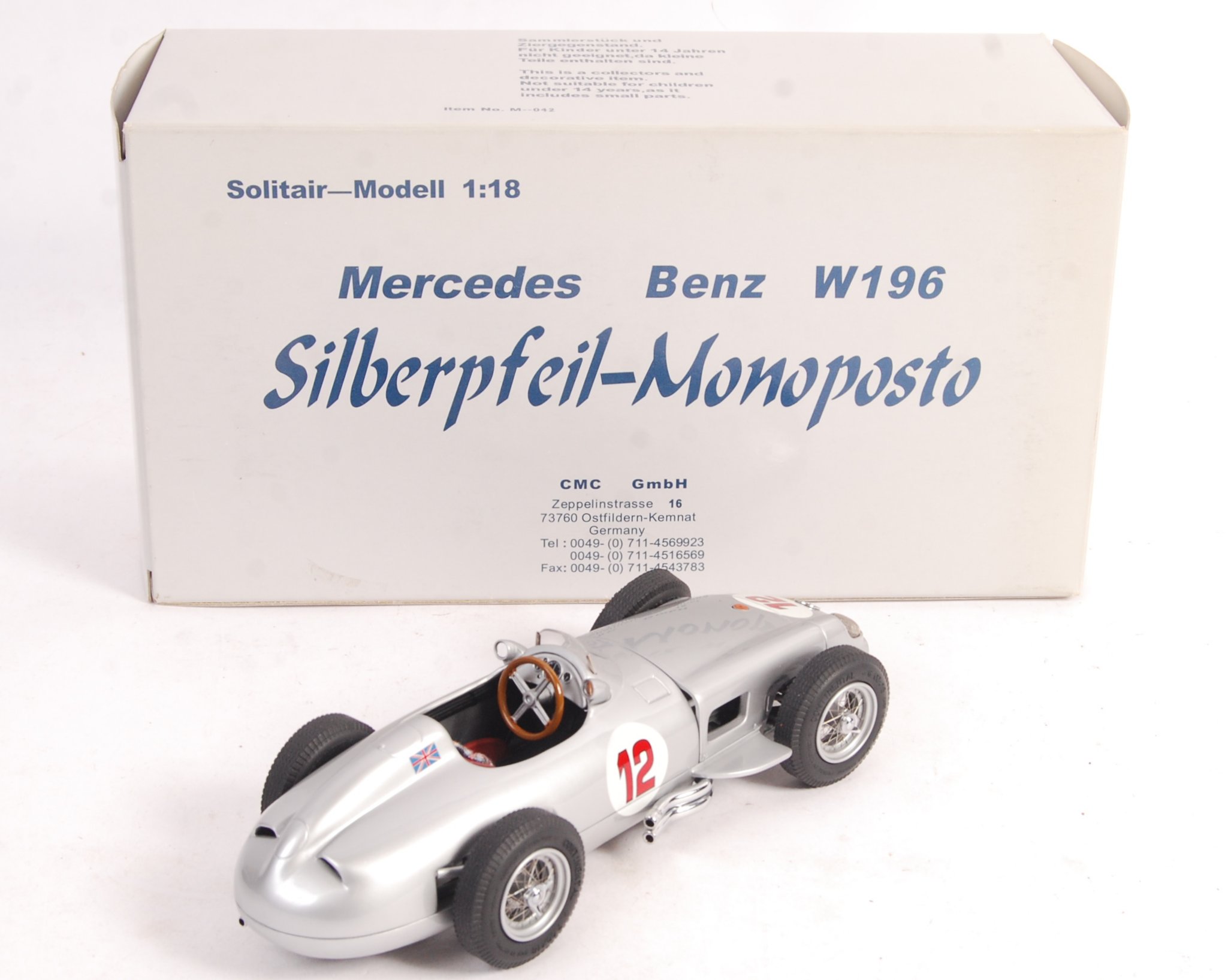 CMC 1/18 SCALE MERCEDES BENZ W196 #12 RACING CAR - Image 2 of 6