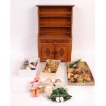 ASSORTED DOLLS HOUSE FURNITURE, DOLLS AND CHINA