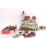 PREWAR BRITAINS WOODEN FORT WITH LEAD SOLDIERS AND
