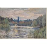 Walter Thomas. Entitled The Lake Richmontwith. A British 20th Century pastel sketch scene.