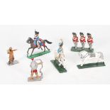 A collection of diecast model toy soldiers moulded mostly a Napoleonic War soldiers with footman,