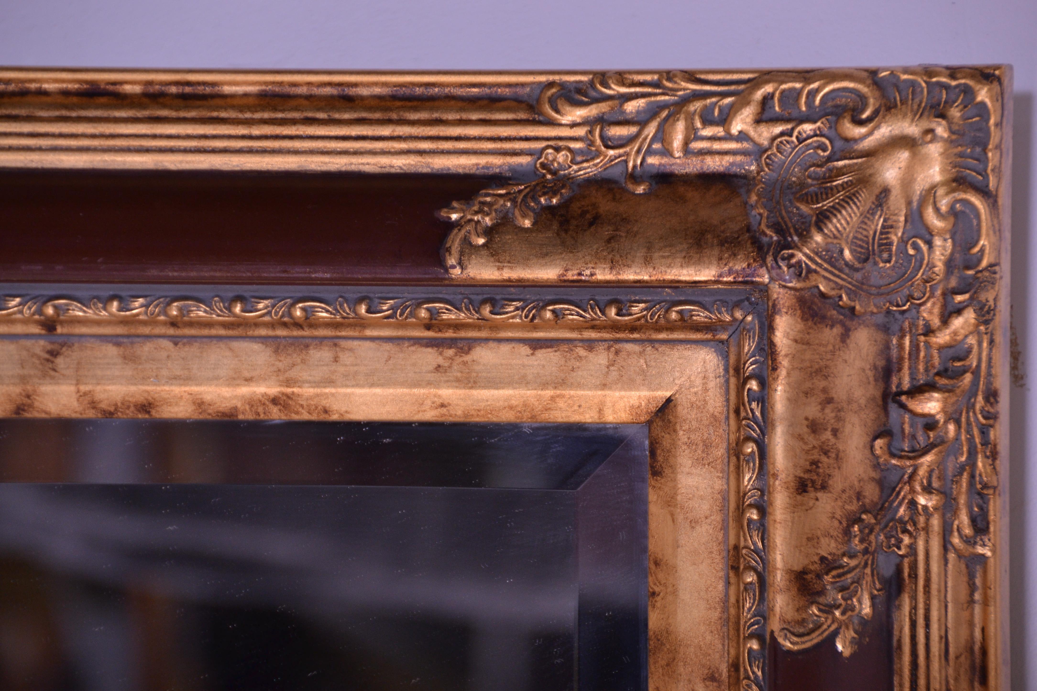 A contemporary antique style gilded and faux red lacquer overmantel wall mirror. Of rectangular form - Image 2 of 3