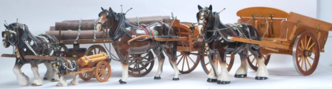 A mixed collection of vintage 20th Century horses and wagons / stagecoaches in the manner of Beswick