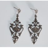 A pair of silver ladies drop earrings in the style of CZ Renaissance. Set with marcasites. Stamped