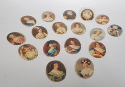 A collection of 14 portrait miniature printed panels of oval form on metal backs depicting Henrietta