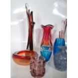 A good collection of ten, 20th century vintage glass vases of different shape and colour to