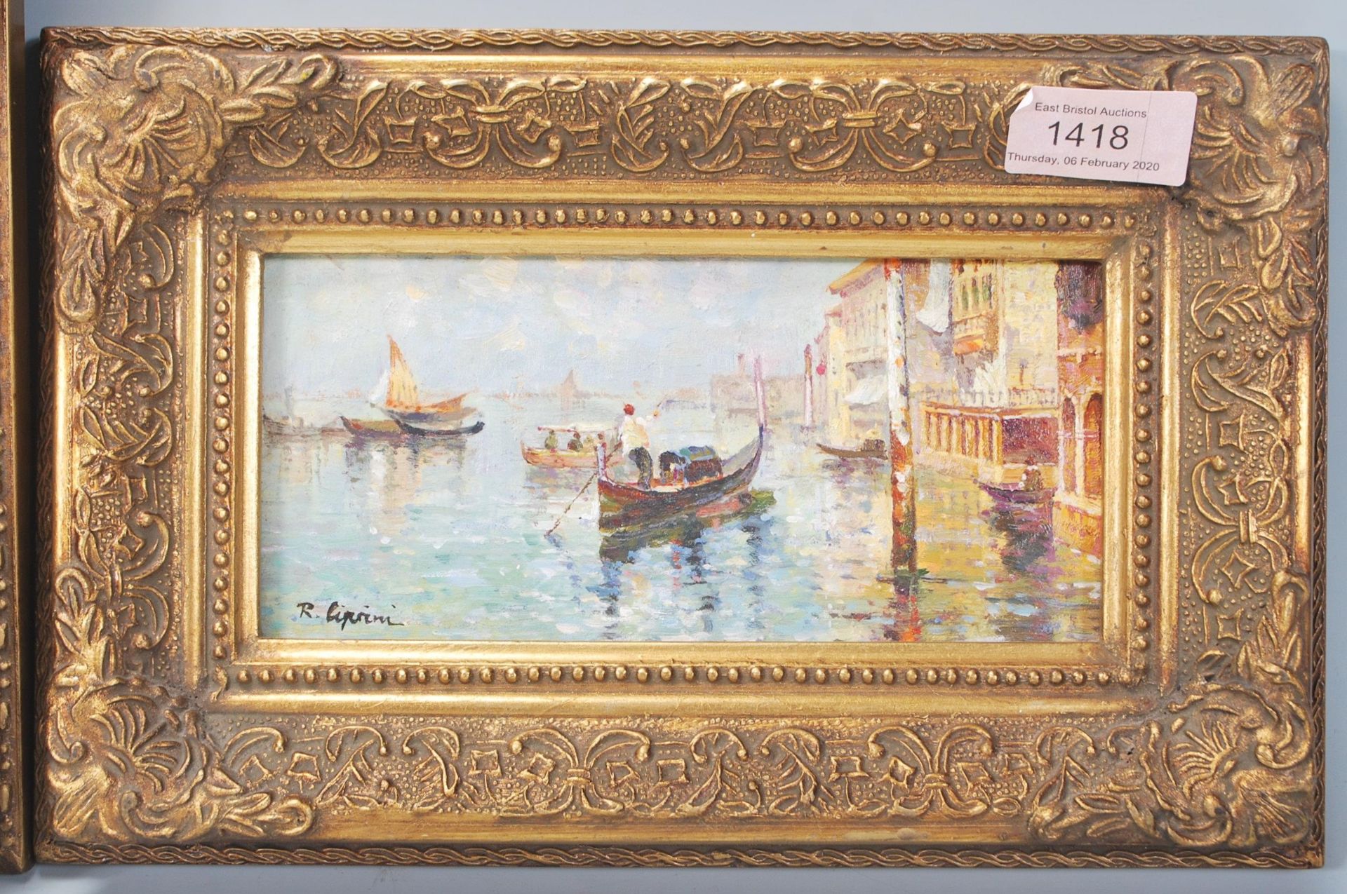 R . Cipriani. Three 20th Century oil on board paintings. Each depicting Venice canal scenes that - Image 8 of 10