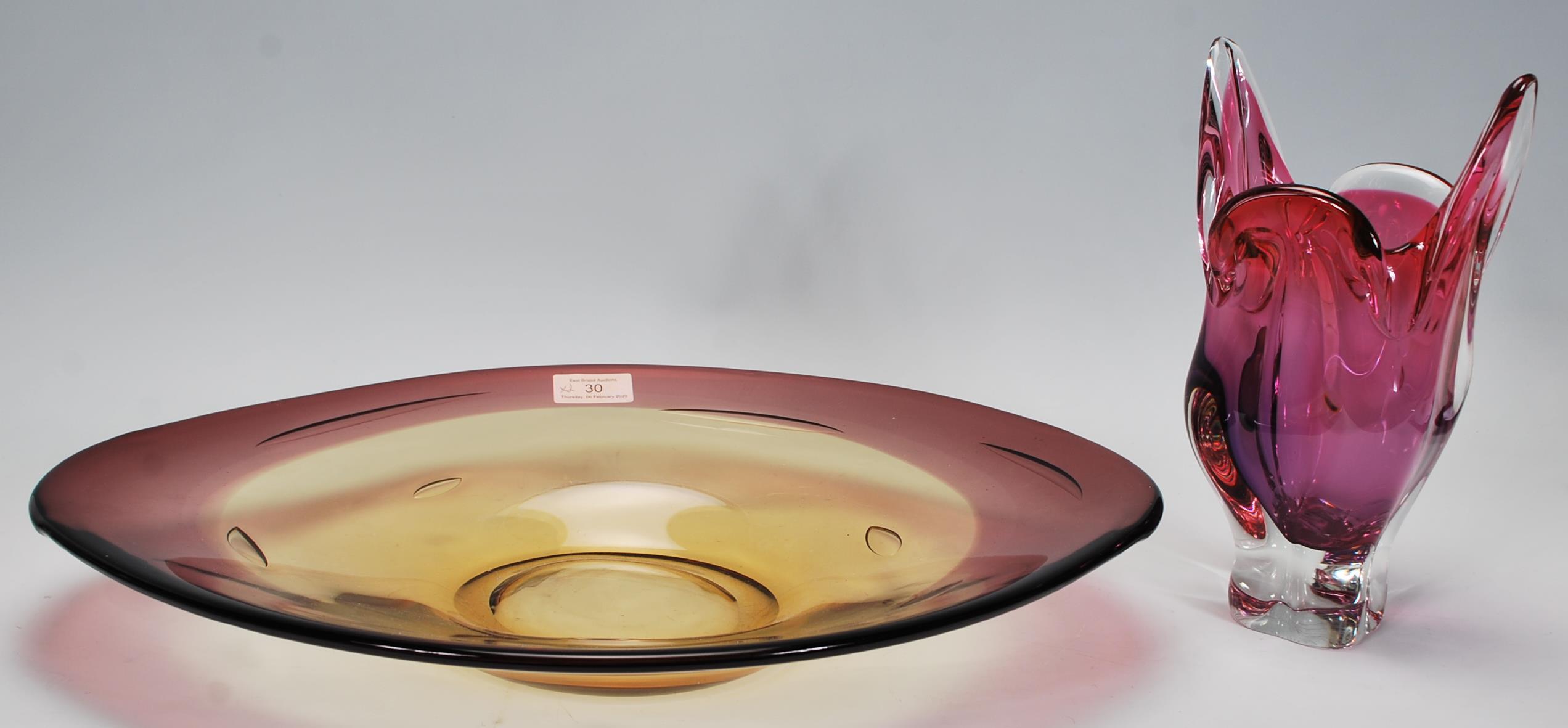 Art Glass - A retro 20th Century oval glass table centrepiece / bowl of cherry and amber colour