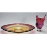 Art Glass - A retro 20th Century oval glass table centrepiece / bowl of cherry and amber colour