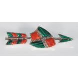 A stamped silver agate and malachite brooch in the form of an arrow. Scottish in style. Measures: