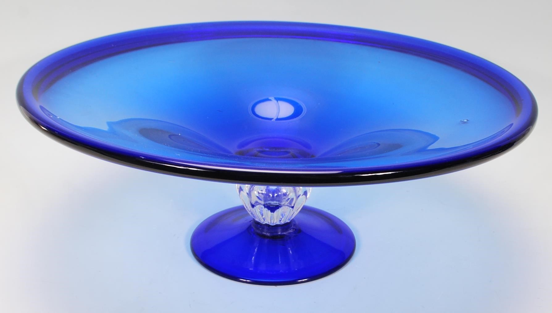 A group of Bristol blue glassware to include two decanters one of bell shaped form and the other - Image 3 of 13