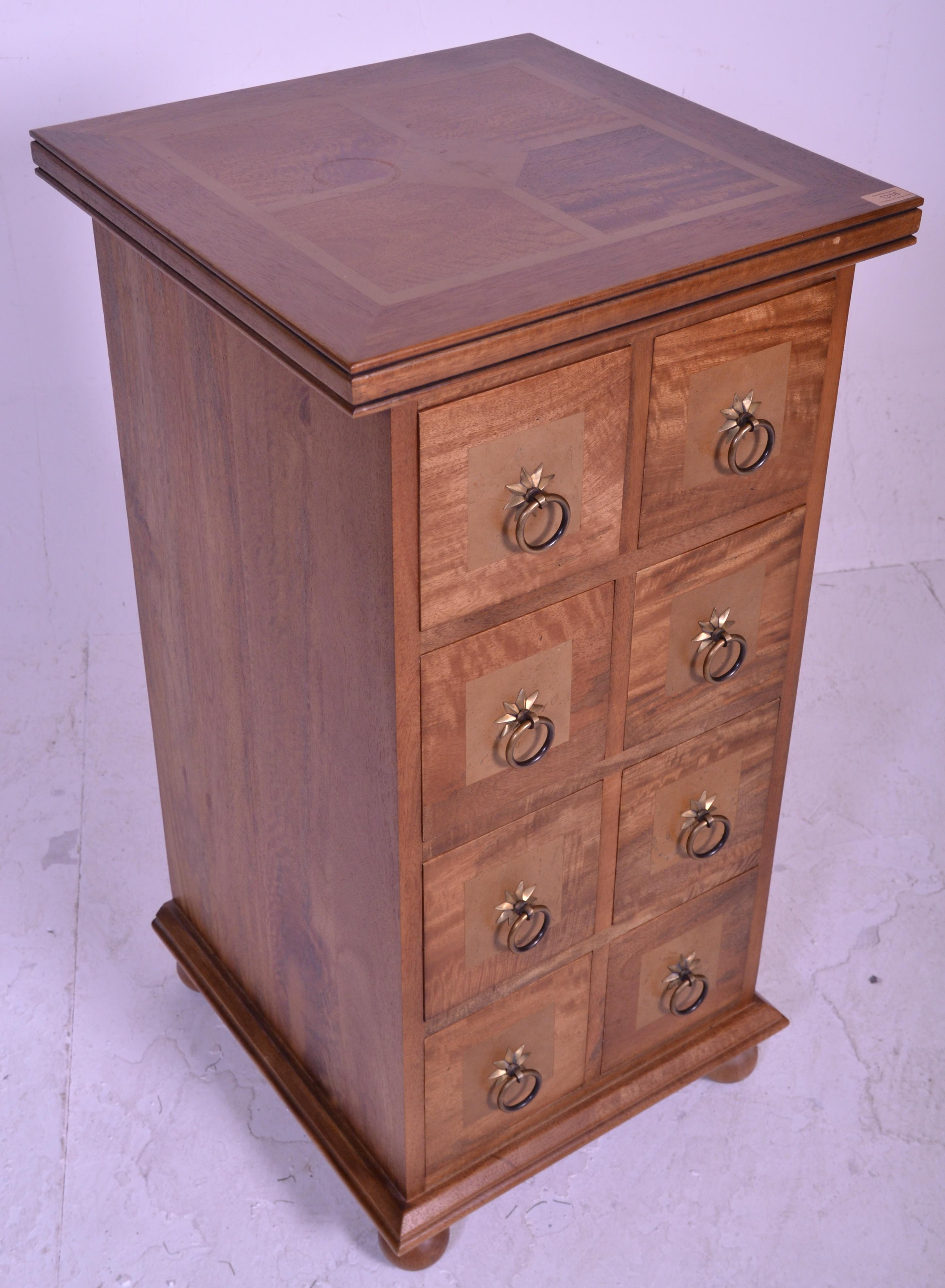 A contemporary 20th century hardwood inlaid pedestal merchants chest of drawers. Raised on bun - Image 2 of 6