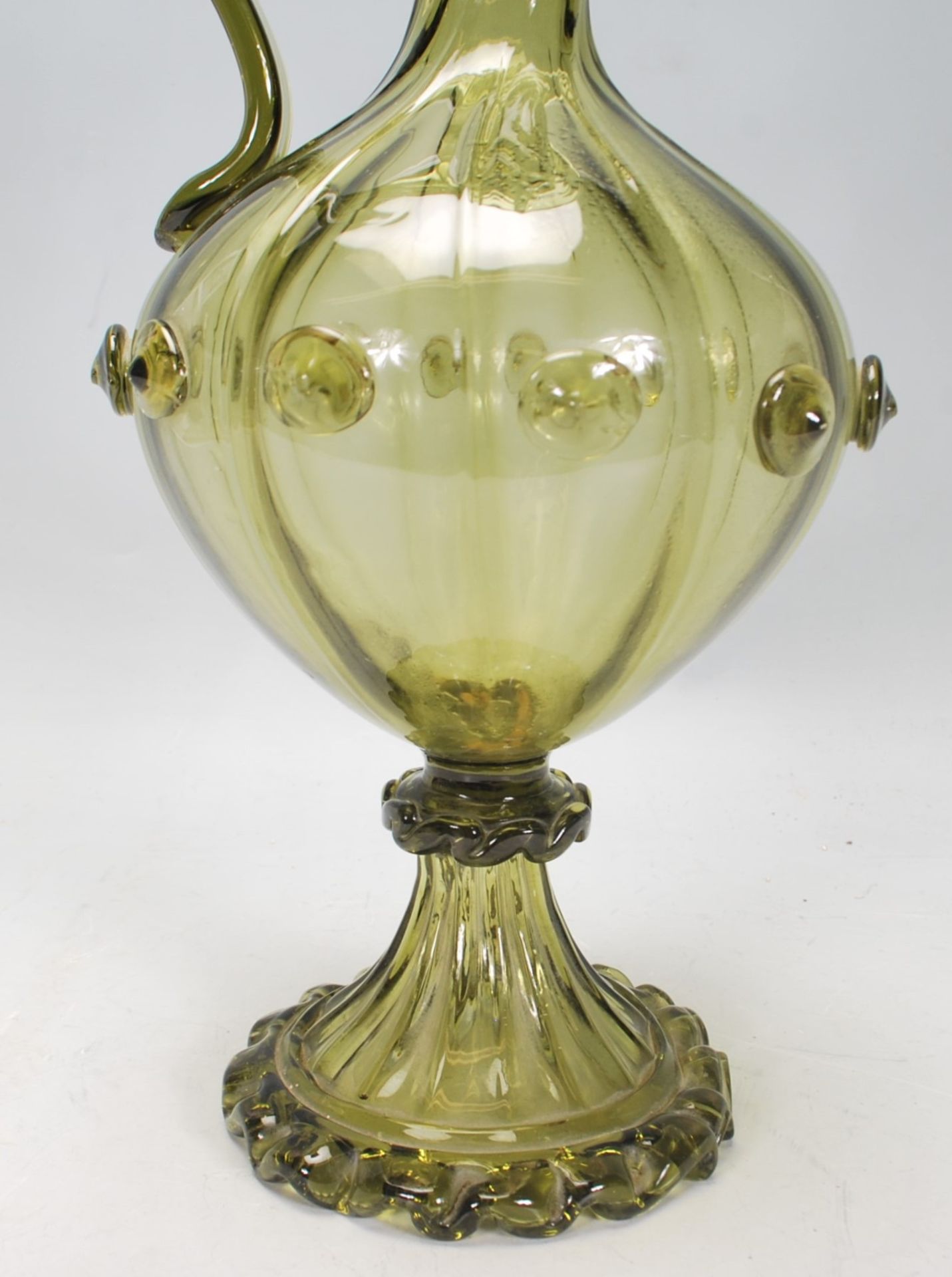A 20th Century Murano green glass ewer jug having a reeded bulbous form body with a twisted neck, - Image 3 of 6