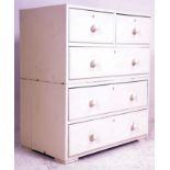 A 19th Century Victorian white painted mahogany campaign chest of drawers. Two short over three long