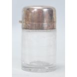 A late 19th Century Victorian glass bodied cylindrical pot having a silver hallmarked hinged lid and