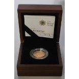 A 2012 22ct gold half sovereign coin in mint condition set in original presentation box having the