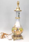 A 20th Century ceramic lamp base of tapering bulbous form having hand painted country hunting scenes