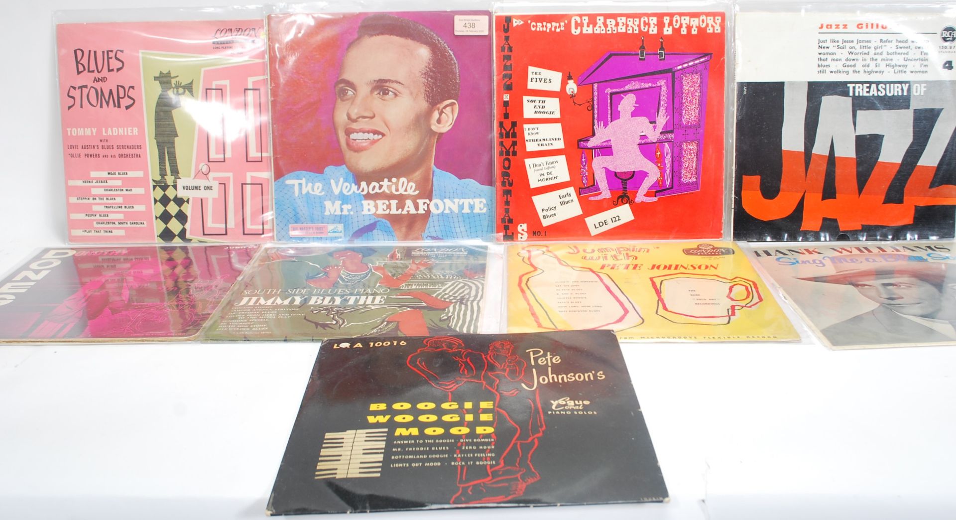 A collection of nine 10" vinyl record LP Jazz and Blues record albums to include Jumpin' with Pete