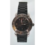 A Links of London stainless steel ladies wristwatch having a round face with a black dial baton