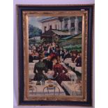 A 20th century large oil on canvas painting of a garden party set within a good ebonised and gilt