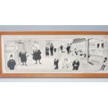 A vintage 20th Century hand drawn newspaper type, caricature court house scene with various