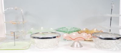 A good group of early 20th Century Art Deco glass cake stands of varying sizes and colours to