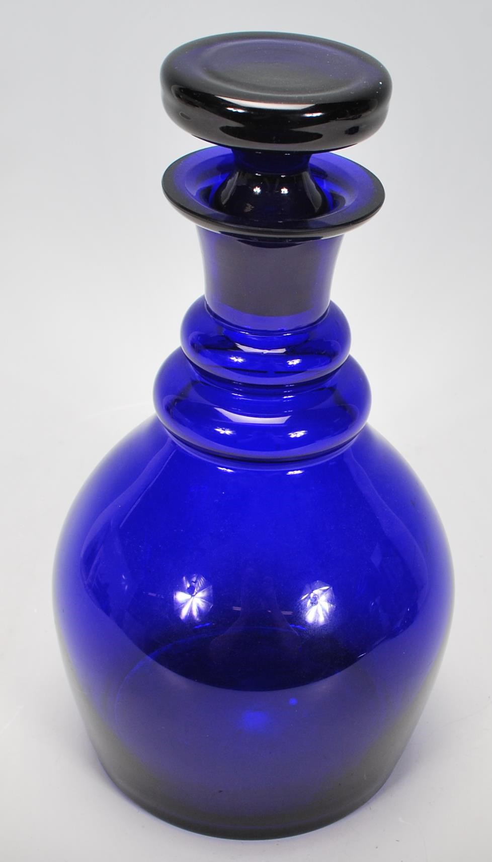 A group of Bristol blue glassware to include two decanters one of bell shaped form and the other - Image 10 of 13