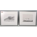 Joyce Curtis - A pair of original pencil on paper drawings depicting mountainous landscape scenes