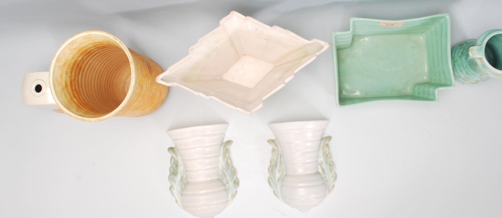 A small group of early 20th Century Art Deco ceramics to include a mint green table vase, a small - Image 5 of 6