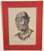 Nimetullah Gerasim Turkish artist 1904-1986 - A mid 20th Century charcoal study of a Chinese man.