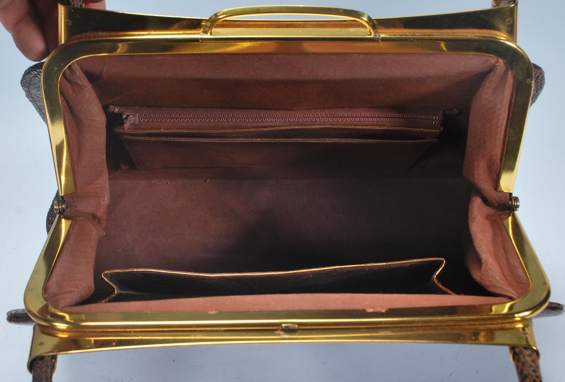 A group of three vintage handbags to include a red leather crocodile handbag, a brown crocodile skin - Image 5 of 5