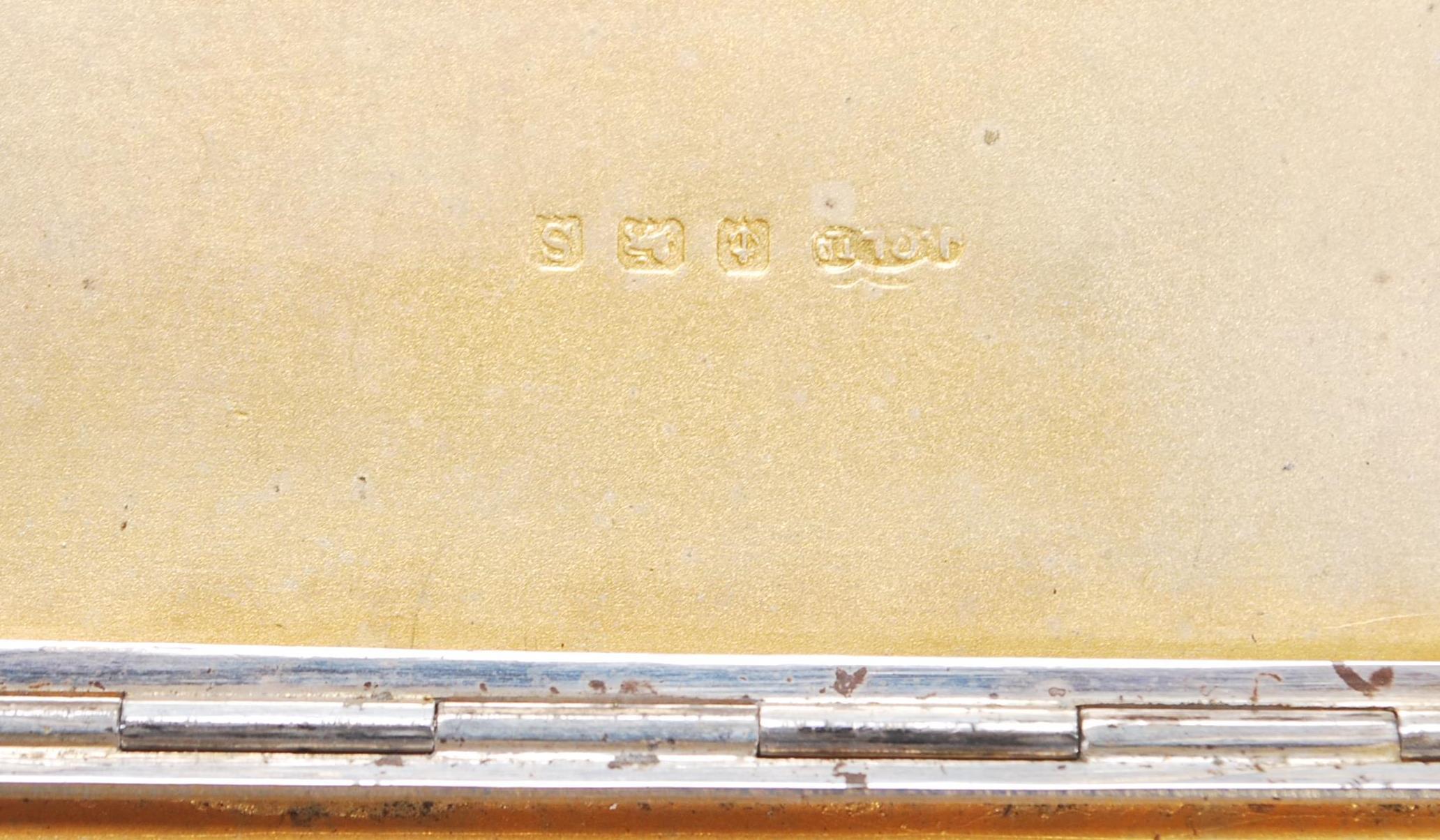A vintage 20th Century English silver hallmarked cigarette case of rectangular form having engine - Image 7 of 7