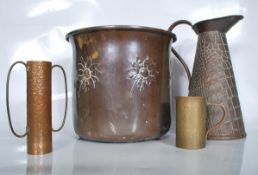 A selection of Arts and Crafts early 20th Century copper wares to include a Joseph Sankey & Sons