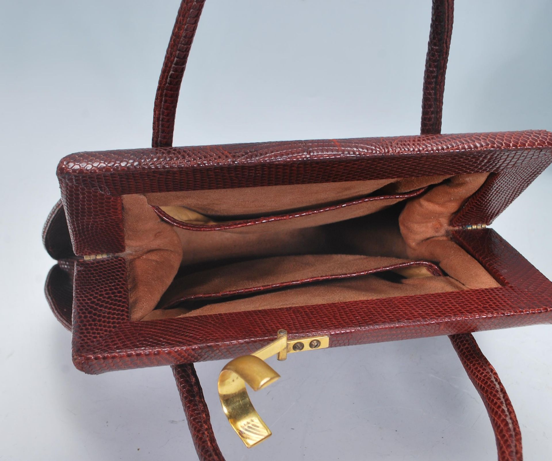 A group of three vintage handbags to include a red leather crocodile handbag, a brown crocodile skin - Image 4 of 5