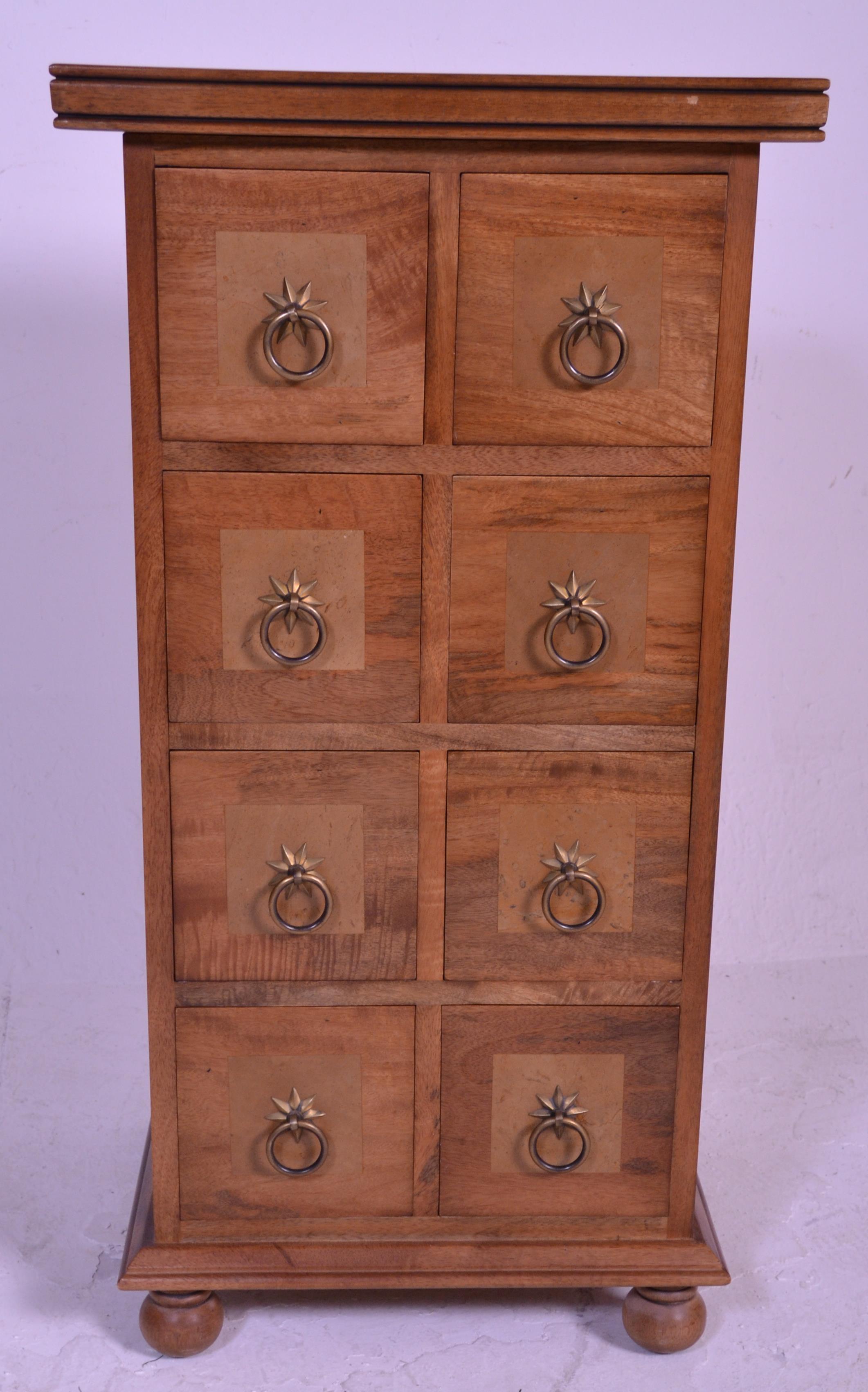 A contemporary 20th century hardwood inlaid pedestal merchants chest of drawers. Raised on bun - Image 3 of 6