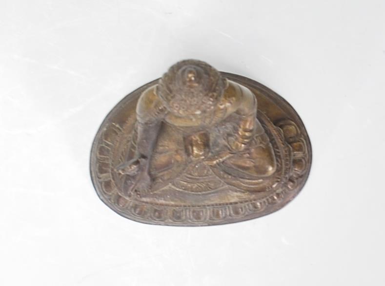 An Indian bronze figurine / ornament in the form of Buddha, modelled in a seated position raised - Image 5 of 6