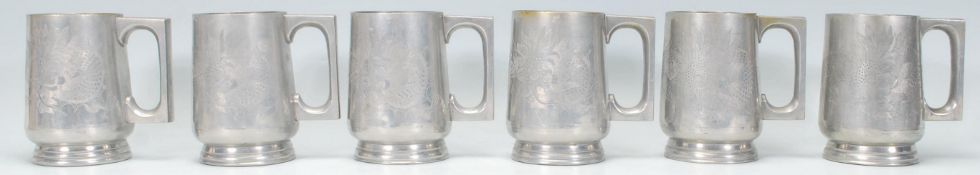 A good set of six early 20th Century Chinese Republican period pewter / white metal tankards