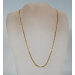 A good English hallmarked 9ct yellow gold fine flat link chain necklace having a lobster claw clasp.