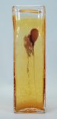 A good retro 20th Century amber coloured glass bubble vase of rectangular form with maroon colour