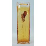 A good retro 20th Century amber coloured glass bubble vase of rectangular form with maroon colour