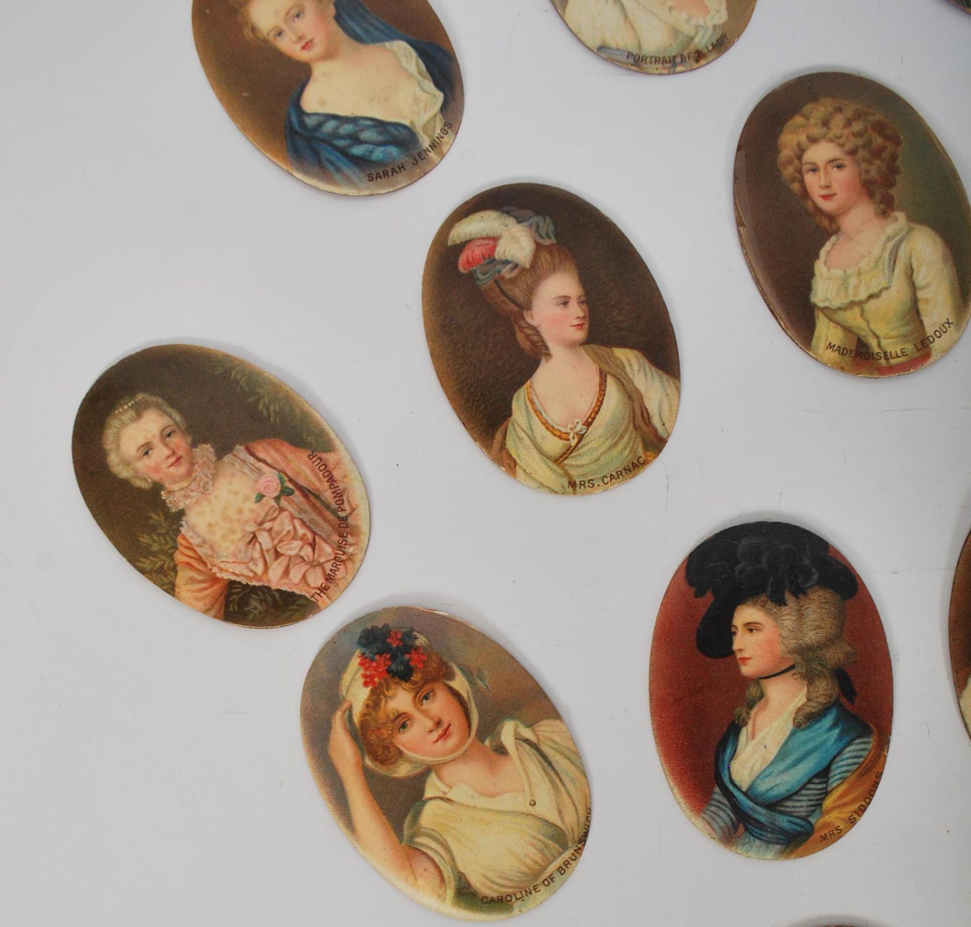A collection of 14 portrait miniature printed panels of oval form on metal backs depicting Henrietta - Bild 2 aus 7