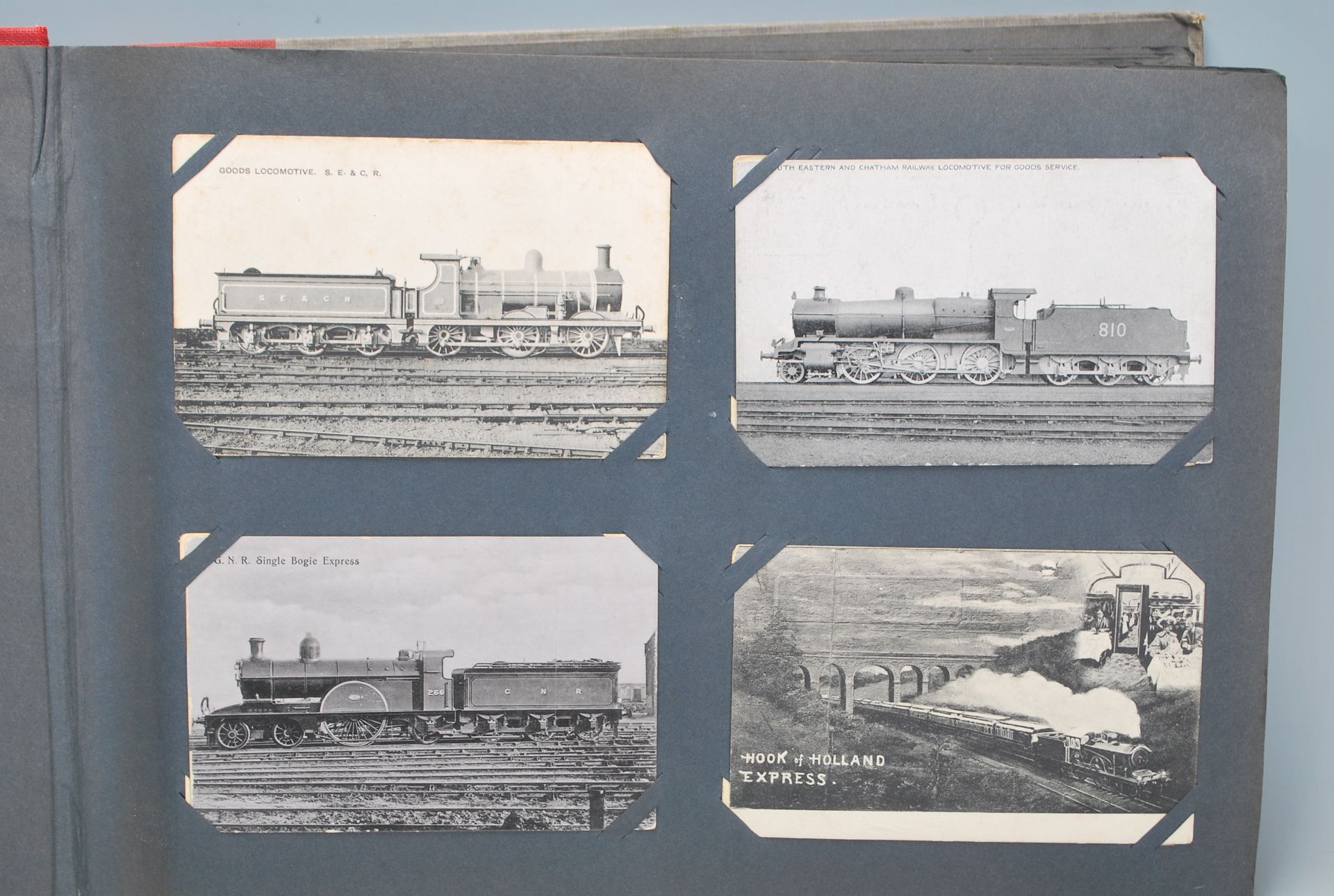 TRANSPORT, Railwayana. Antique/vintage postcard collection in specially made old album holding