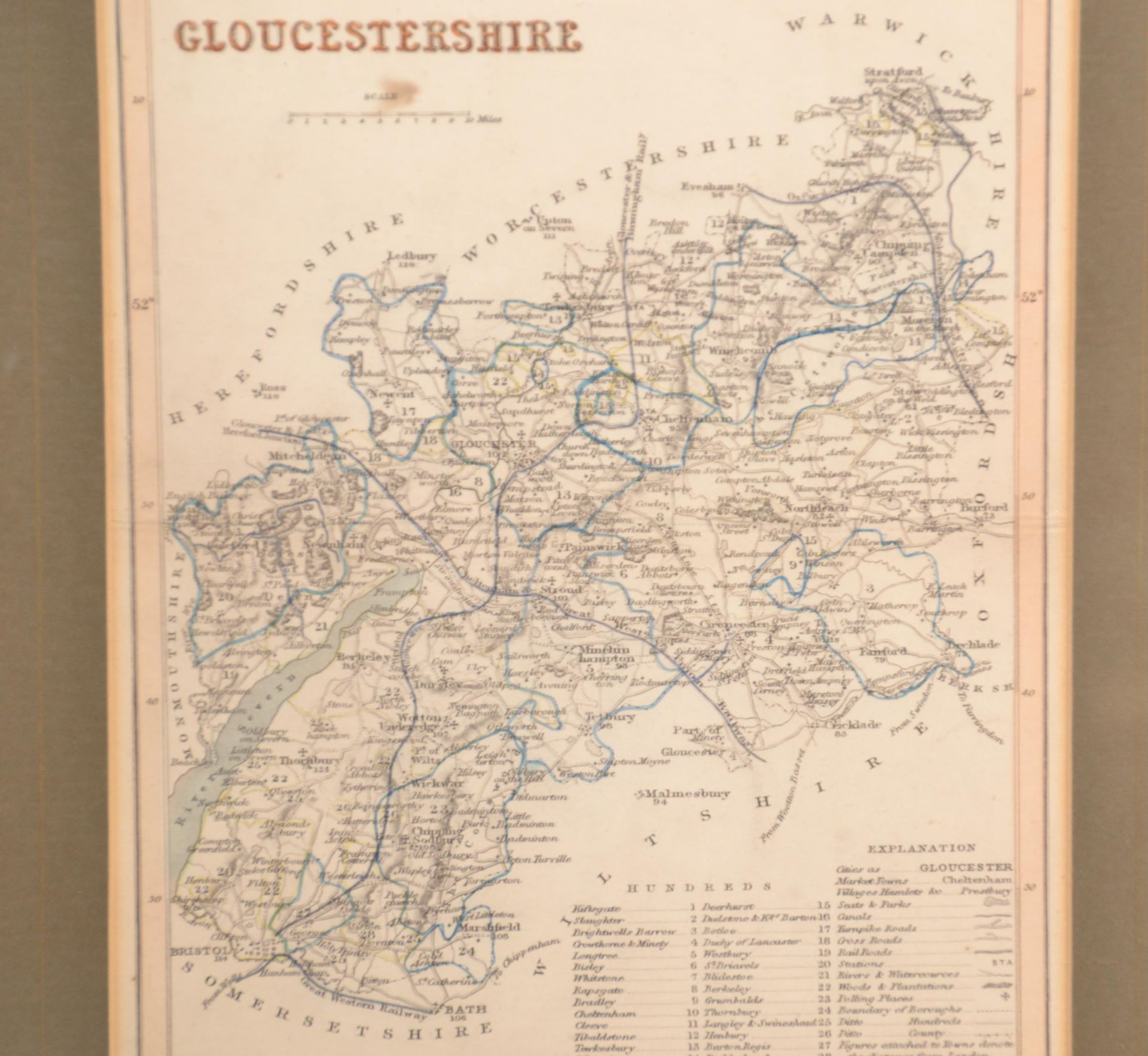 A 19th Century drawn & engraved map of Gloucestershire by J Archer Pentonville London. Framed and - Bild 3 aus 10