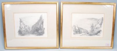 H Butler - A pair of 19th Century Victorian fine pencil study drawings both of landscape scenes of