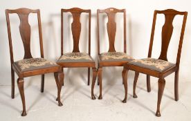 A set of 4 early 20th century Queen Anne mahogany dining chairs. Raised on cabriole legs with pad