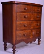 A Victorian 19th century mahogany bow front chest of drawers. Raised on turned legs with 2 short