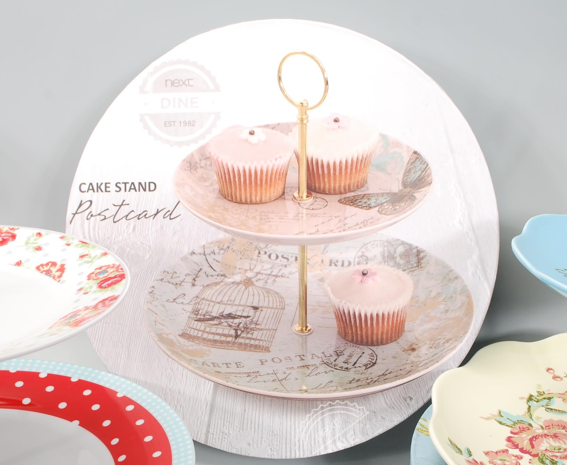 A group of six contemporary china cake stands to include a Rosies Pantry two tier cake stand, two - Image 3 of 7